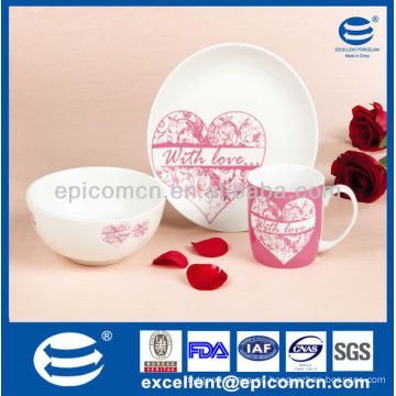 Set de desayuno de porcelana de 3 piezas para San Valentín BC8024